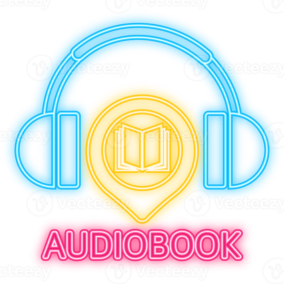 Neon Icon. Audio book in flat style on white background. isometric design. png