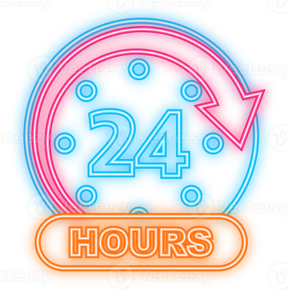 Neon Icon. 24 7 open on businnes banner on doors. illustration png