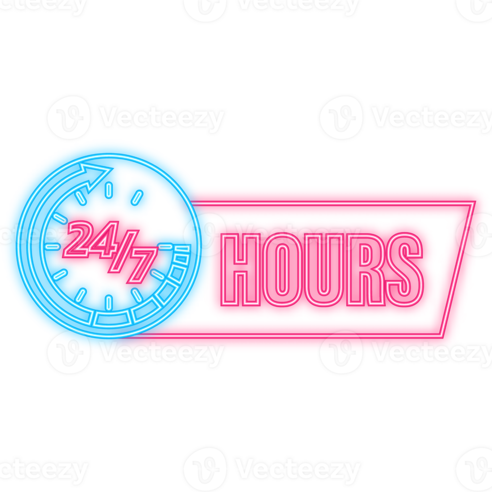 Neon Icon. 24 hours support in abstract style on white background. Customer service. Online support call center. Flat . Logo png