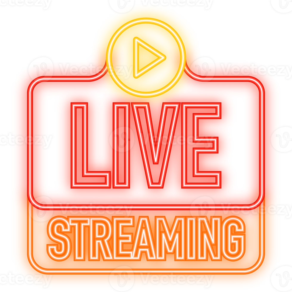 Neon Icon. Live Streaming Icon, Badge, Emblem for broadcasting or online tv stream. in flat design style png
