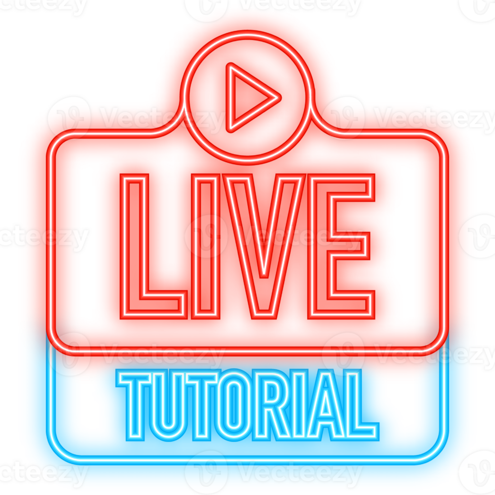 Neon Icon. Live tutorial icon on white background. tutorial banner png