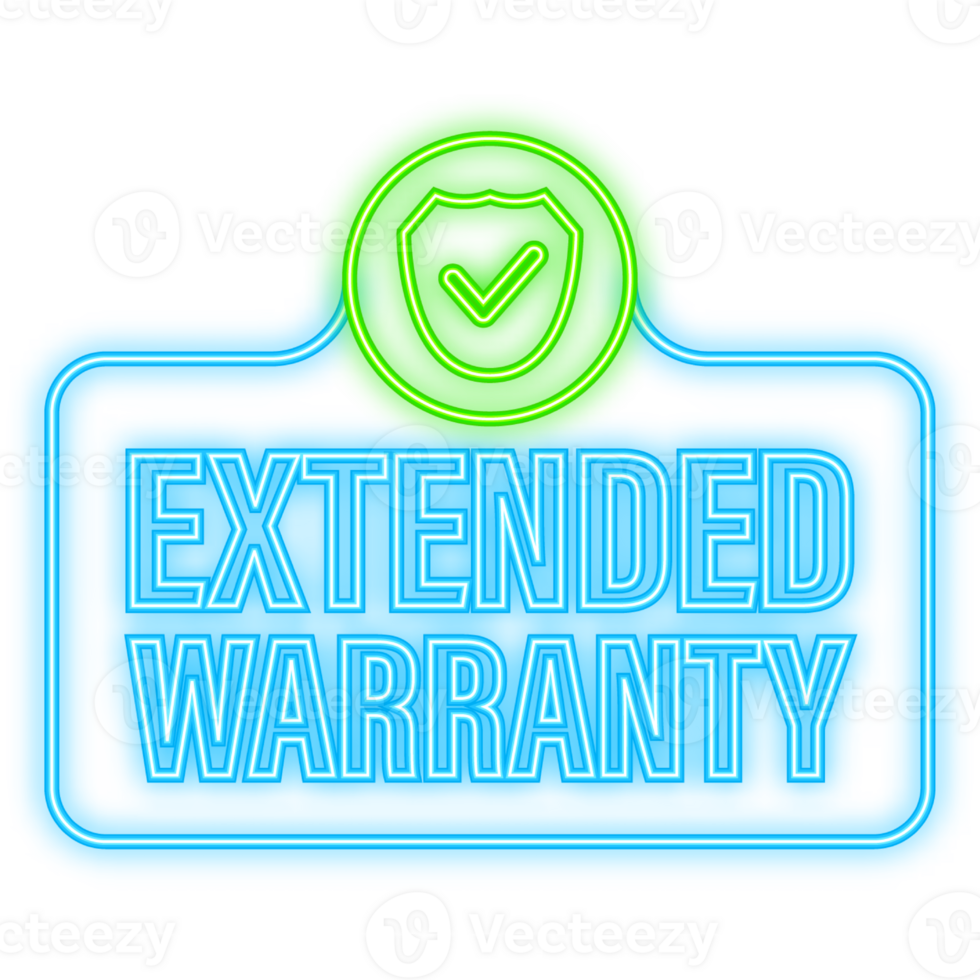 Neon Icon. vintage green extended warranty label template. White background. Certificate icon design illustration png