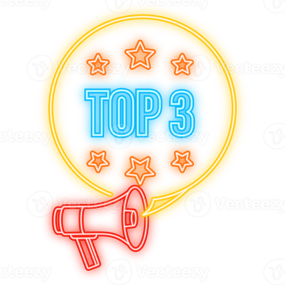 Neon Icon. Neon banner with Top 3 colorful label on dark background png