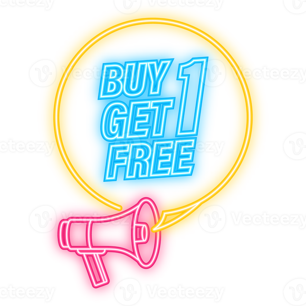 Neon Icon. Buy 1 Get 1 Free, sale tag, banner design template, app icon, illustration png