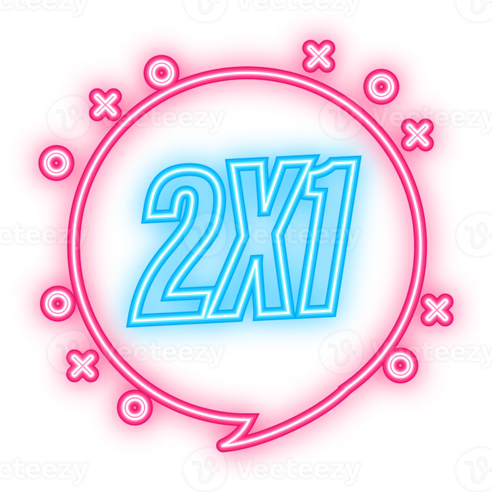 Neon Icon. 2X1 red half price commercial tag isolated on white background. illustration png