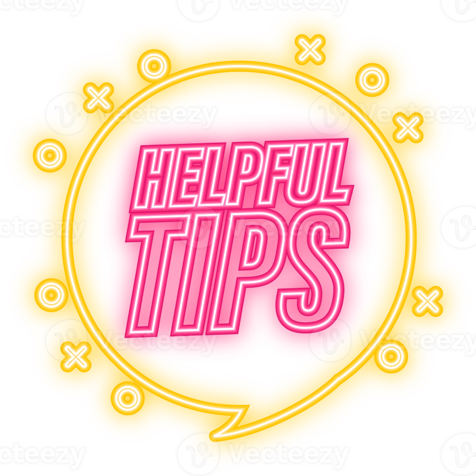 Neon Icon. Helpful Tips Label on white backraund png