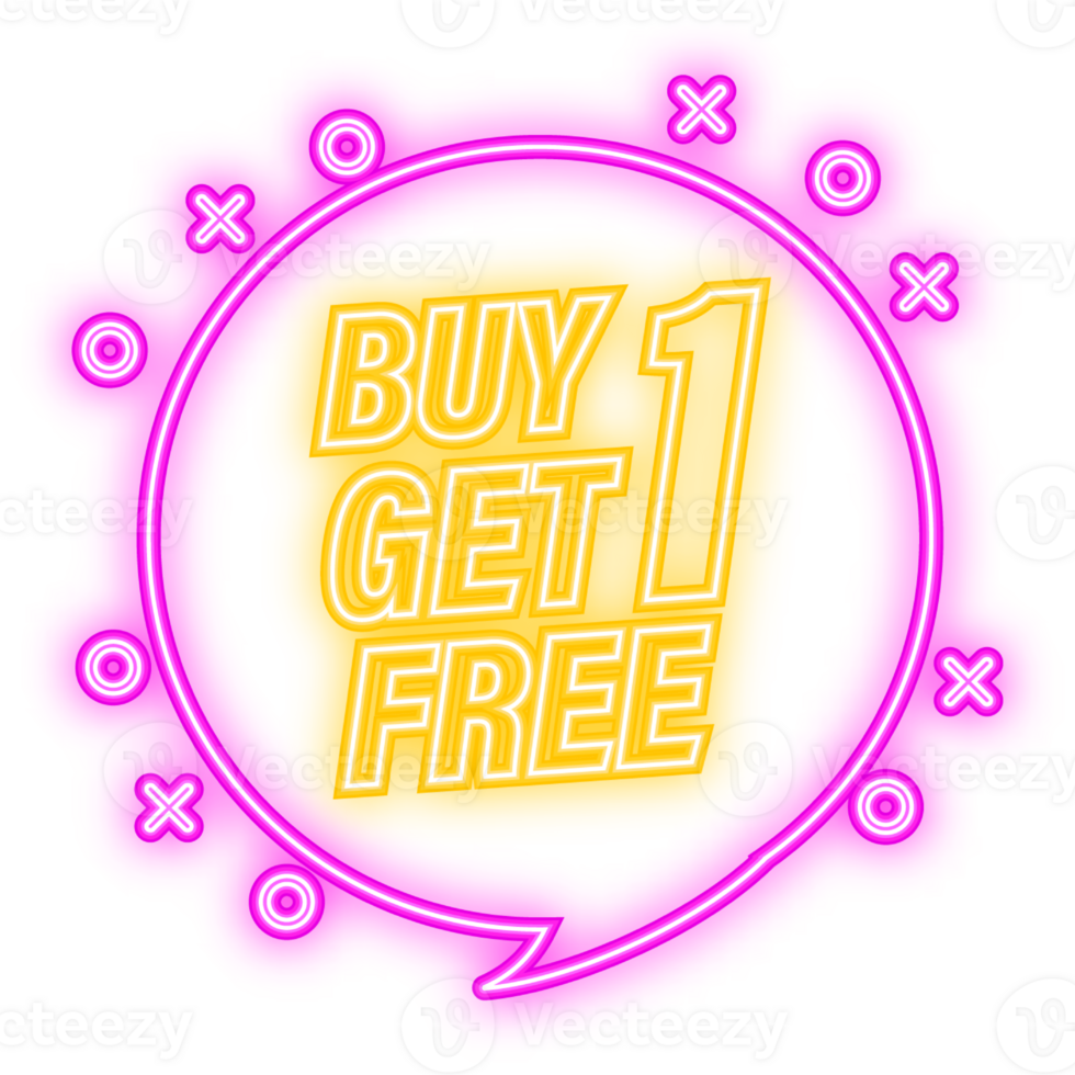 Neon Icon. Buy 1 Get 1 Free, sale tag, banner design template, app icon, illustration png