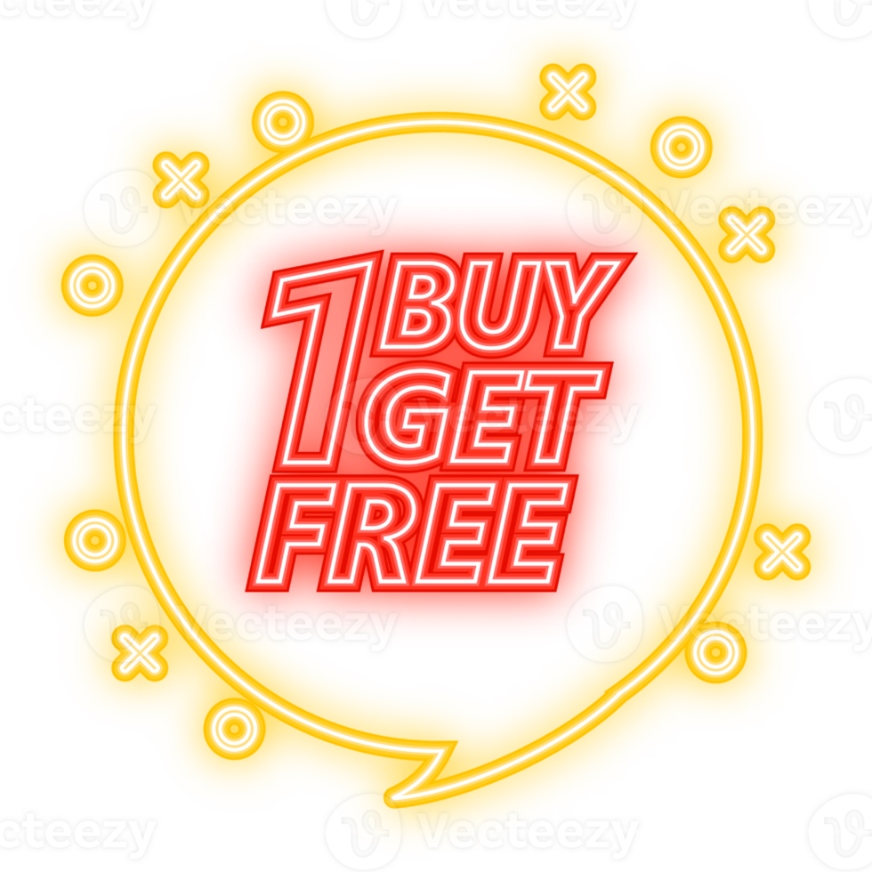 Neon Icon. Buy 1 Get 1 Free, sale tag, banner design template, app icon, illustration png