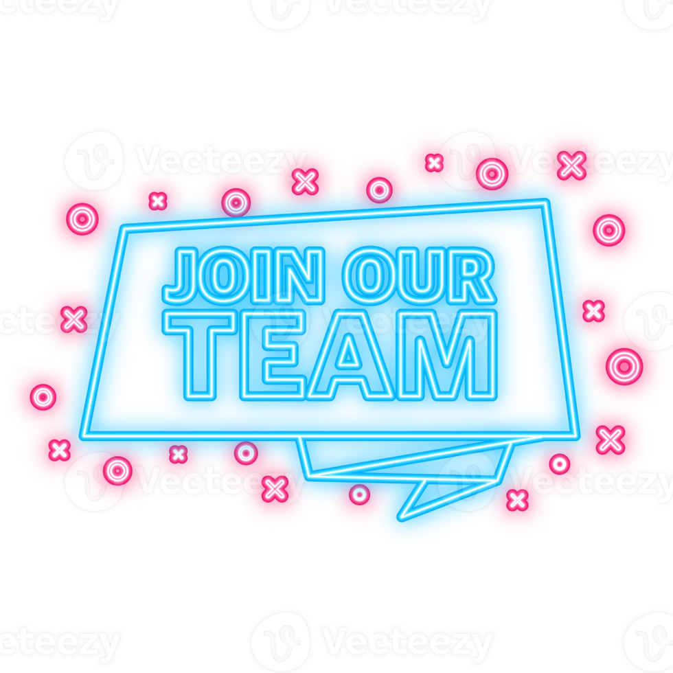 Neon Icon. Business template with red join our team bubble on white background for banner design. Business successful team. Isolated illustration png