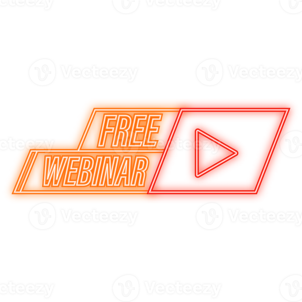 Neon Icon. Free webinar banner in flat style on white background. Play . Web media. illustration png