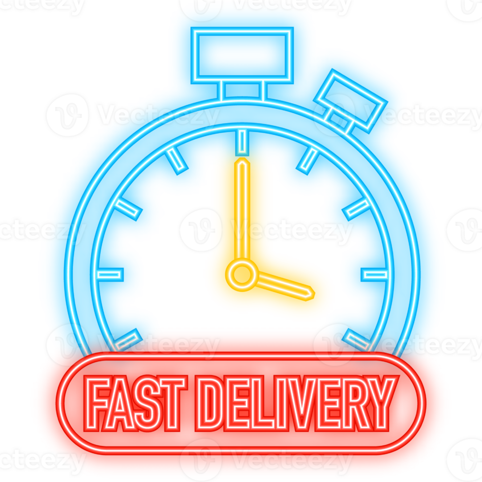 Neon Icon. Fast delivery service badge. Fast time delivery order with car on white background. illustration png