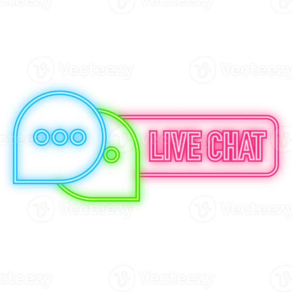 Neon Icon. Live chat in flat style. Online support call center. Customer service. Client comment. Live button. Client support online helpline png