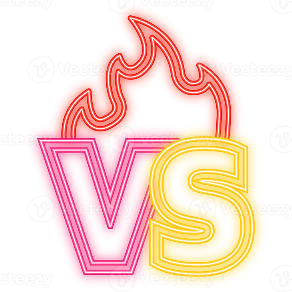 Neon Icon. Versus logo vs letters for sports and fight competition. Battle versus match, game concept competitive vs png