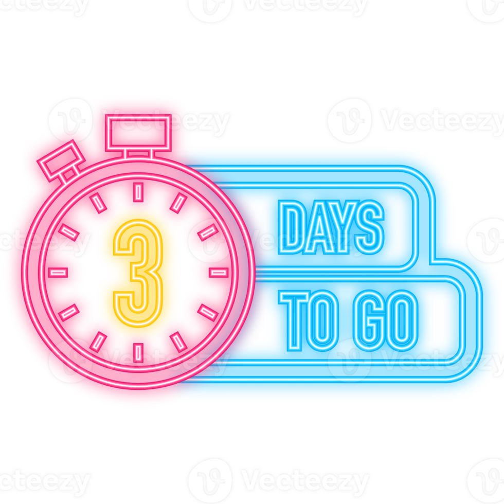 Neon Icon. 3 Days to go poster in flat style. illustration for any purpose png
