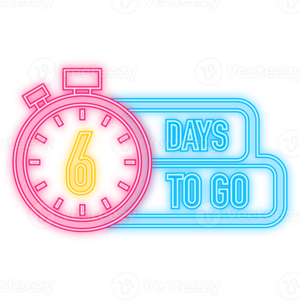 Neon Icon. 6 Days to go poster in flat style. illustration for any purpose png