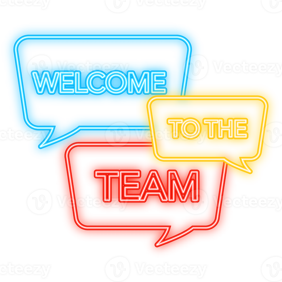 Neon Icon. Welcome to the team colorful speech bubbles, join our team. Business successful. png