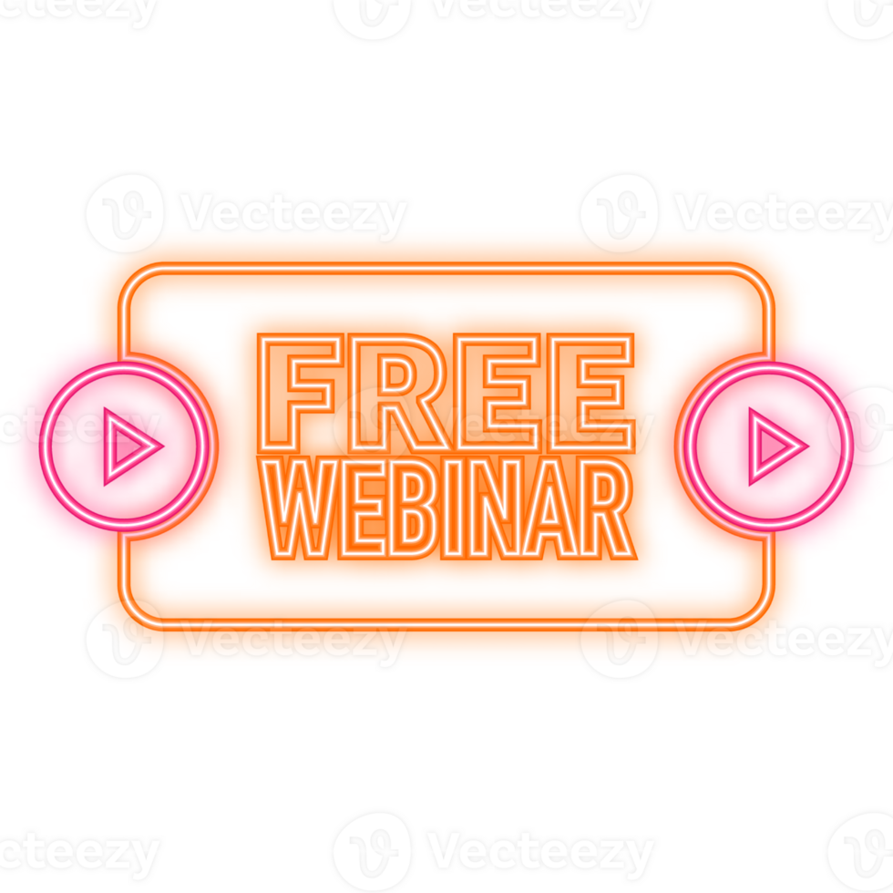 Neon Icon. Free webinar banner in flat style on white background. Play . Web media. illustration png
