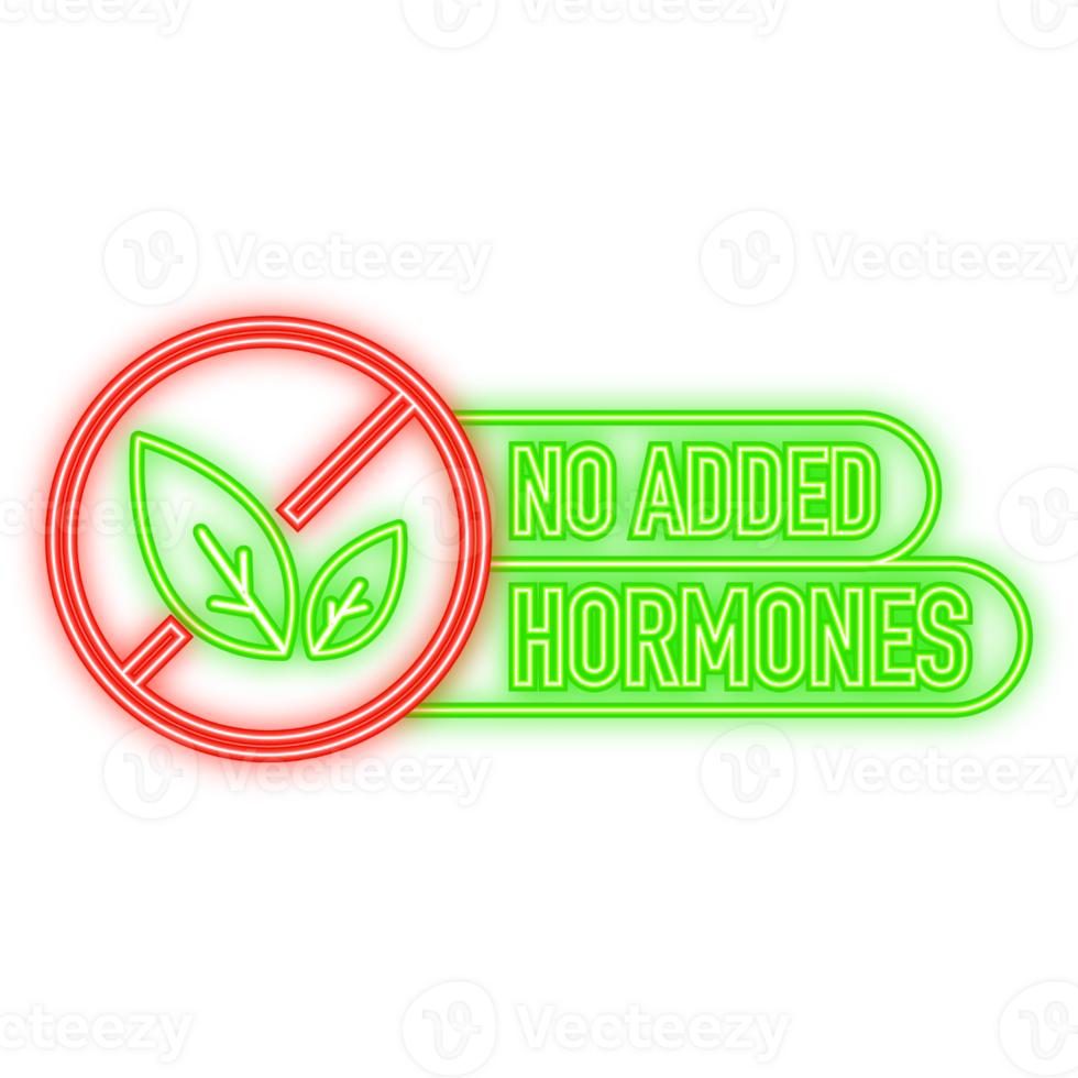 Neon Icon. No hormones, no antibiotics green rubber stamp on white background. Realistic object. illustration png