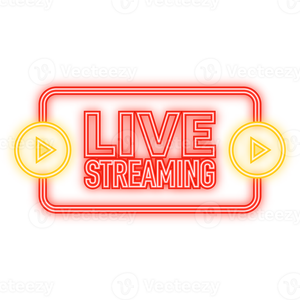 Neon Icon. Live Streaming Icon, Badge, Emblem for broadcasting or online tv stream. in flat design style png