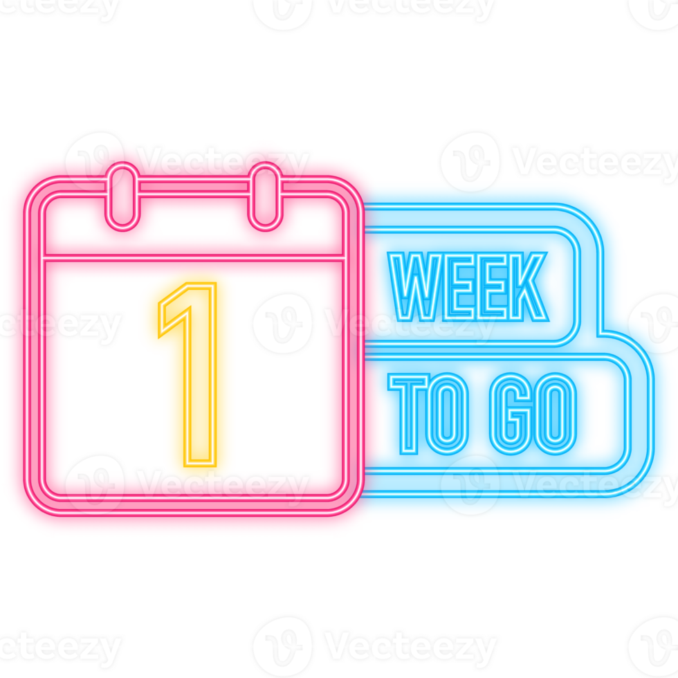 Neon Icon. One Week To Go Timer Label, blue emblem banner. illustration png