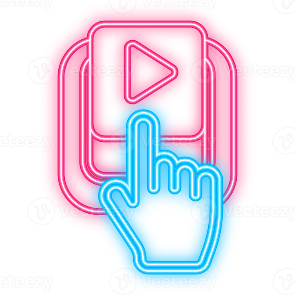 Neon Icon. Play icon, red buttons sign on white background png