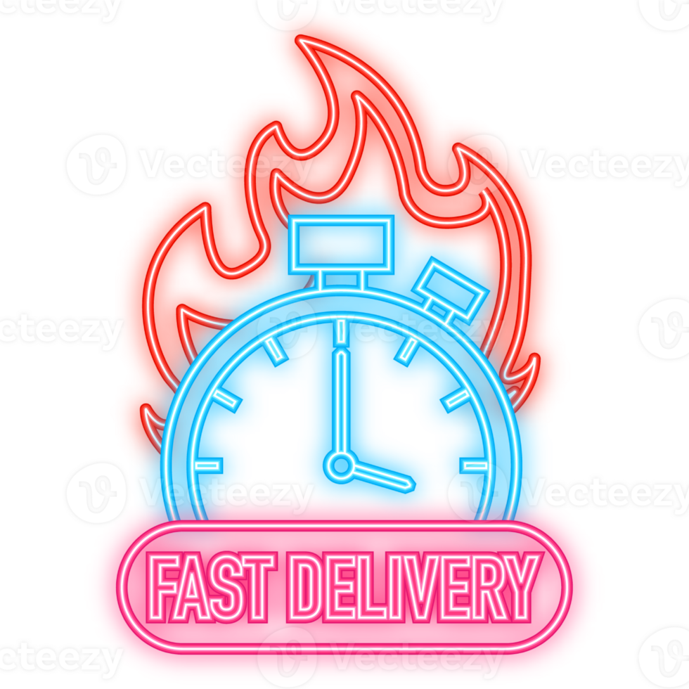 Neon Icon. Fast delivery service badge. Fast time delivery order with car on white background. illustration png