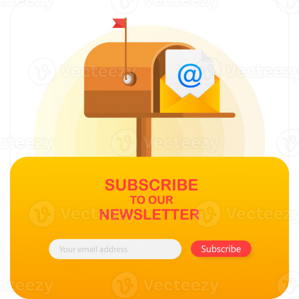 Subscribe to our newsletter form. Sign up form with envelope, email sign. illustration png