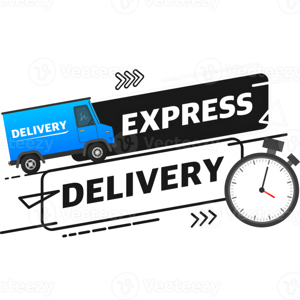 Express delivery service badge. Fast time delivery order with stopwatch on white background. illustration png