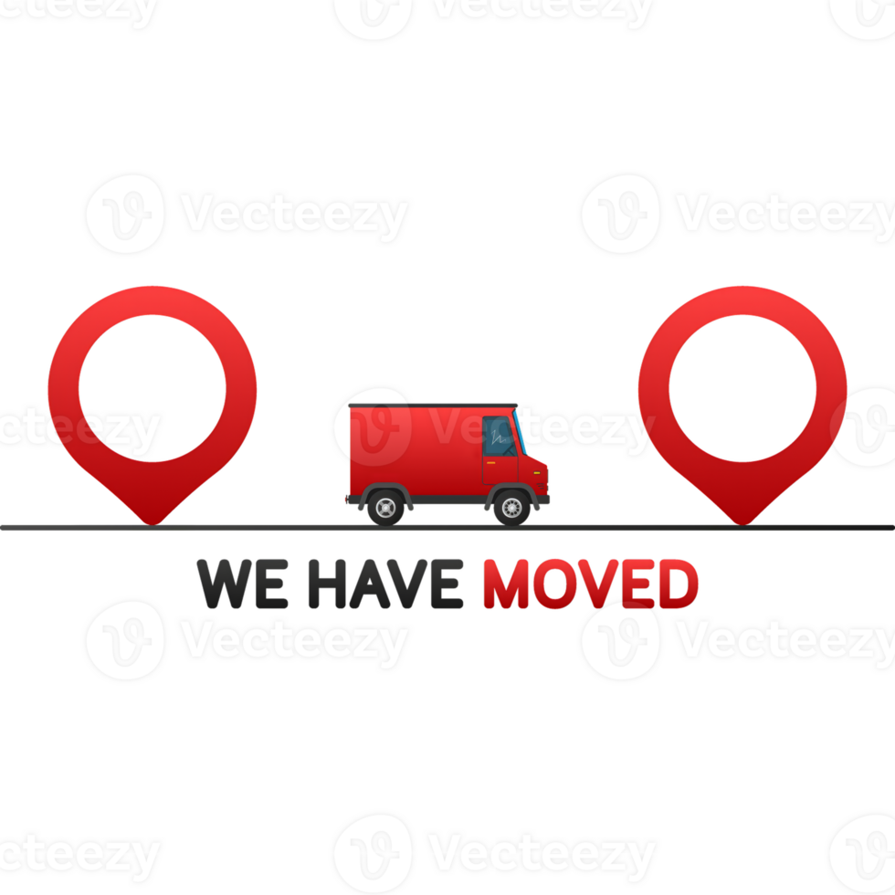 We have moved. Flat badge illustration on white background png