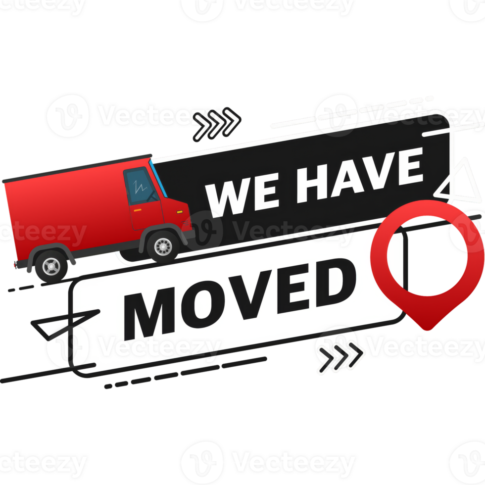 We have moved. Flat badge illustration on white background png