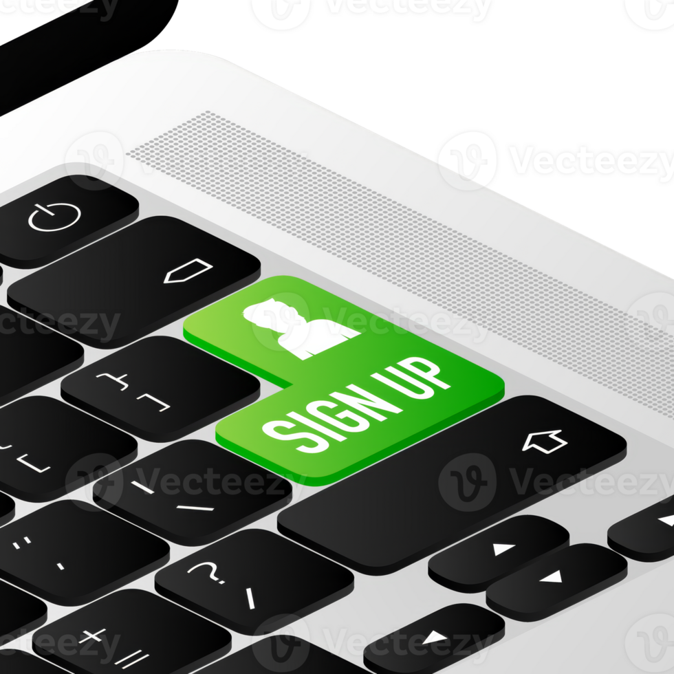 Icon with green sign up button on white background for web marketing design. Flat deign. illustration png