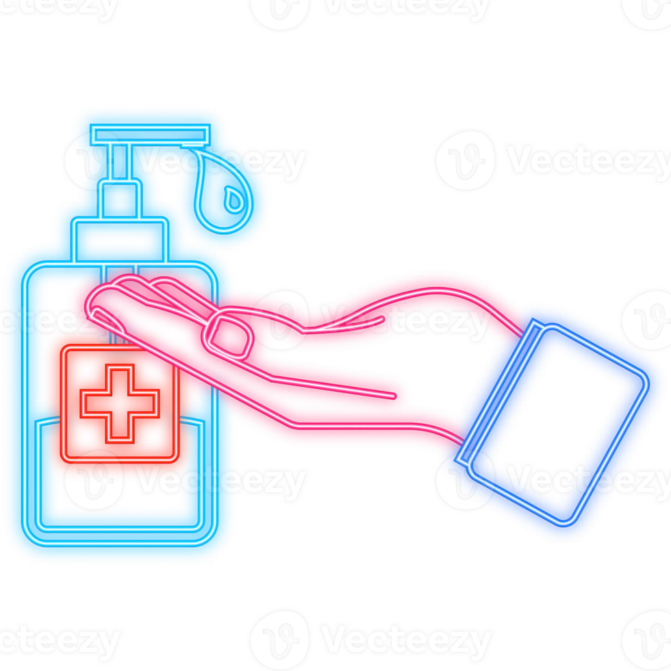 Disinfection sanitizer on transparent background. neon illustration. png