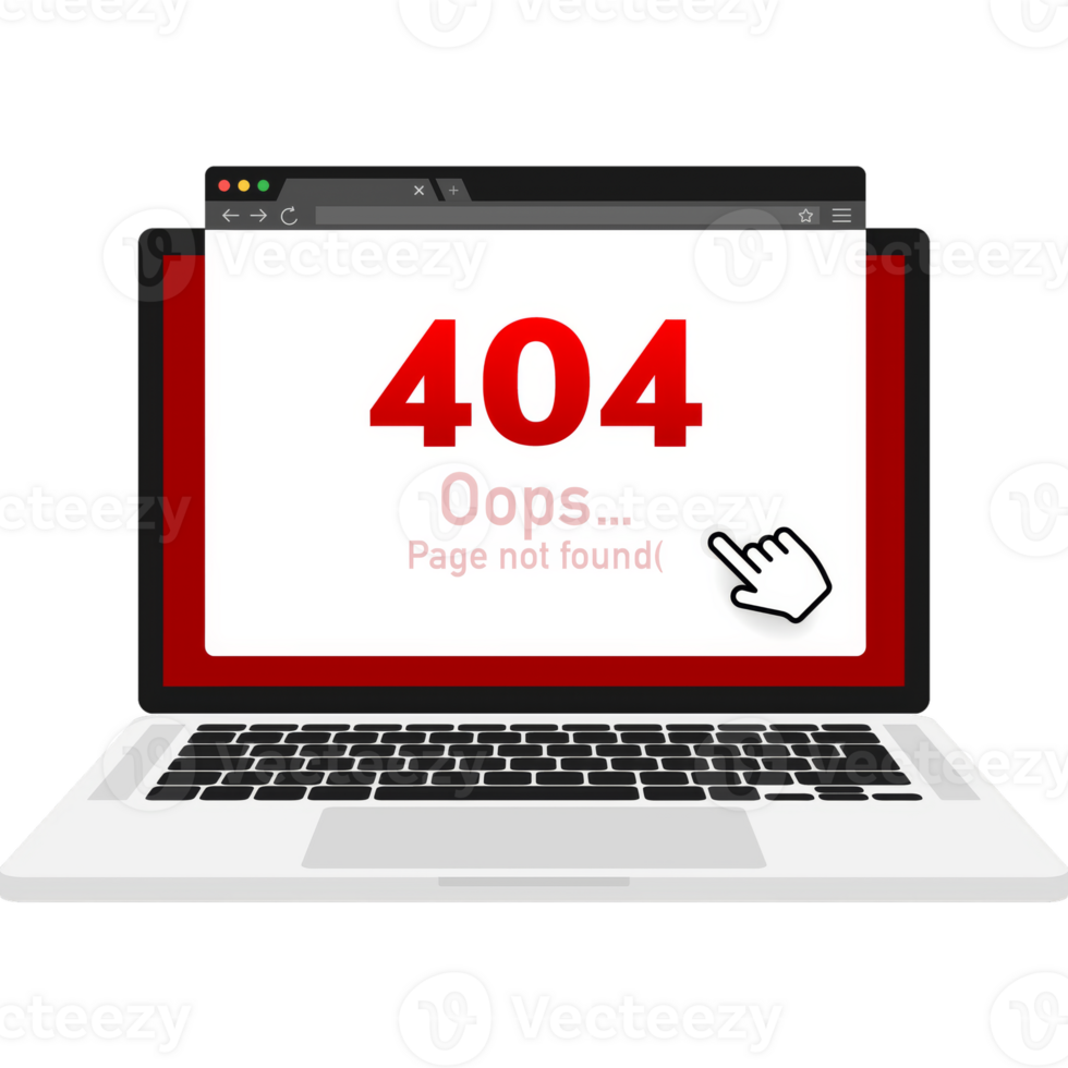 404 error page not found isolated in red background. illustration png