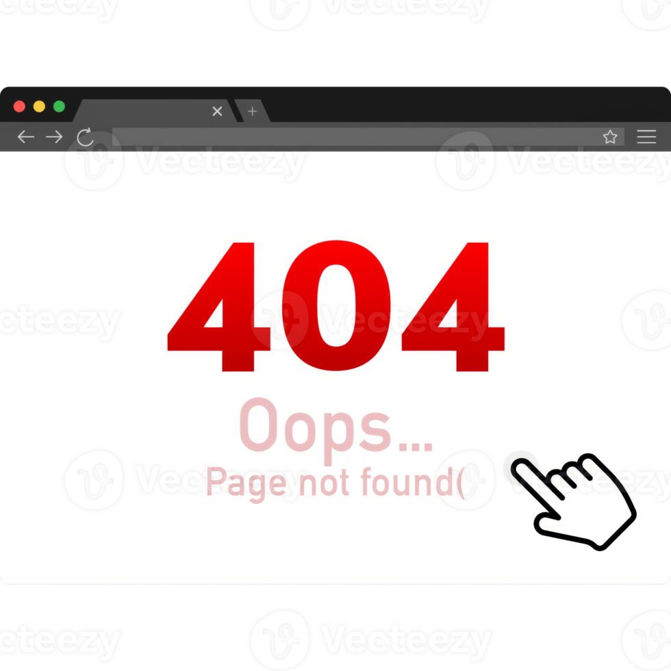 404 error page not found isolated in red background. illustration png