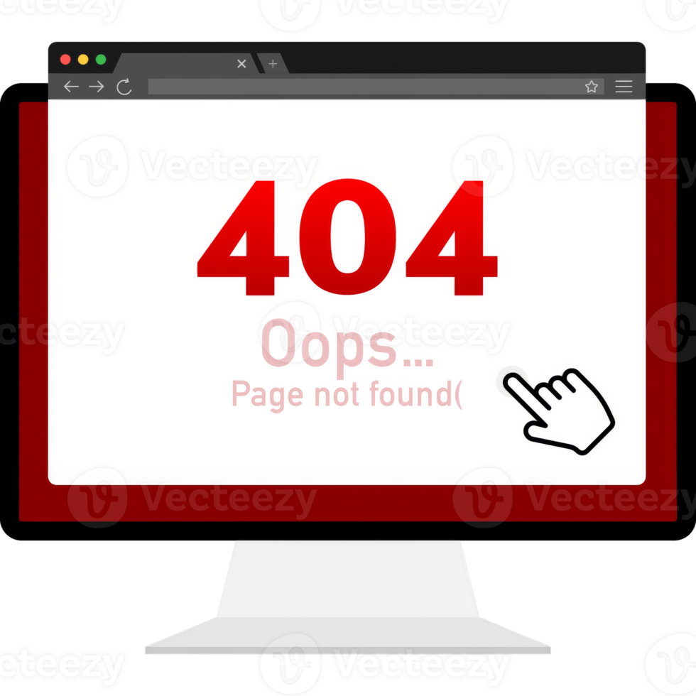 404 error page not found isolated in red background. illustration png