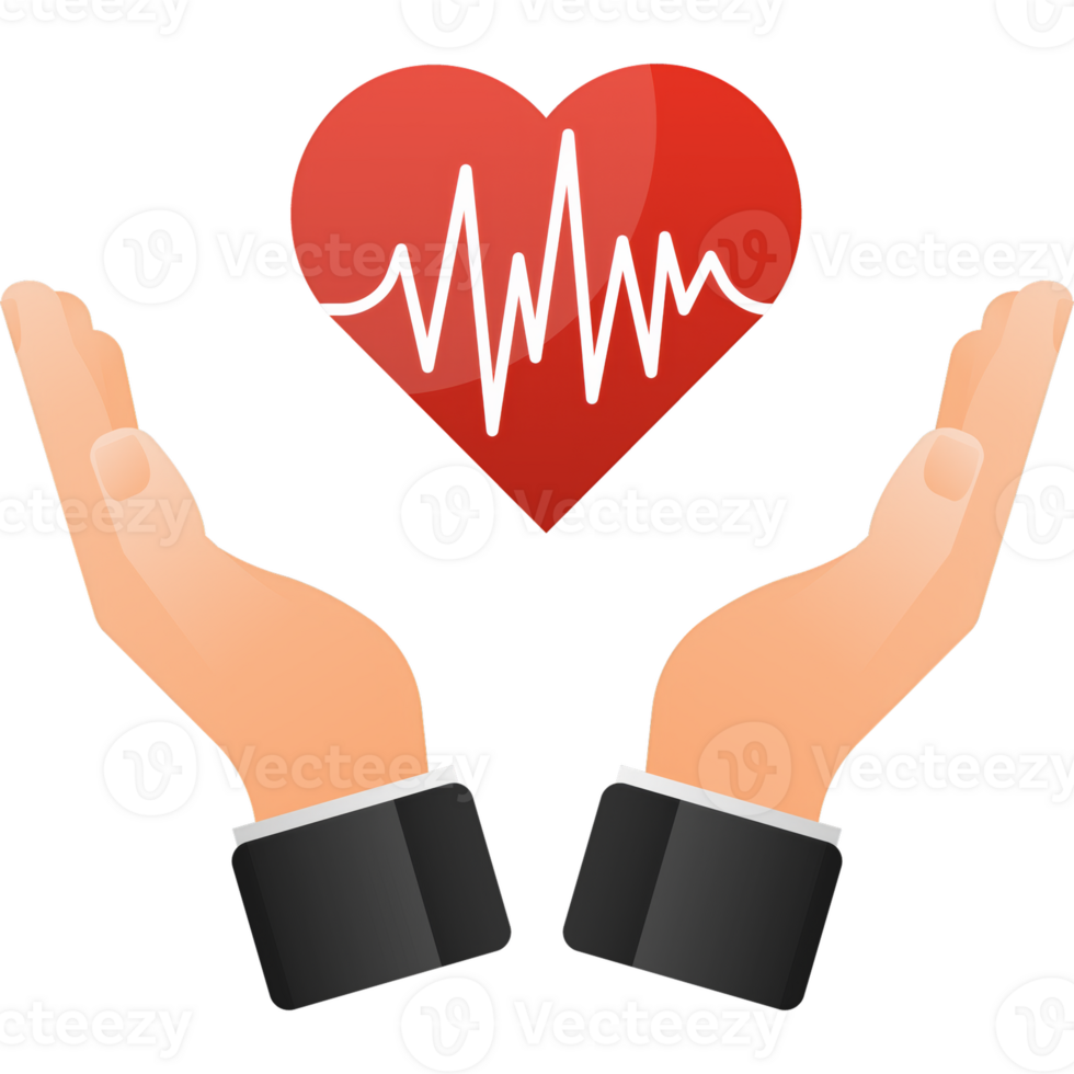 Red heart with heartbeat diagram symbol. illustration png