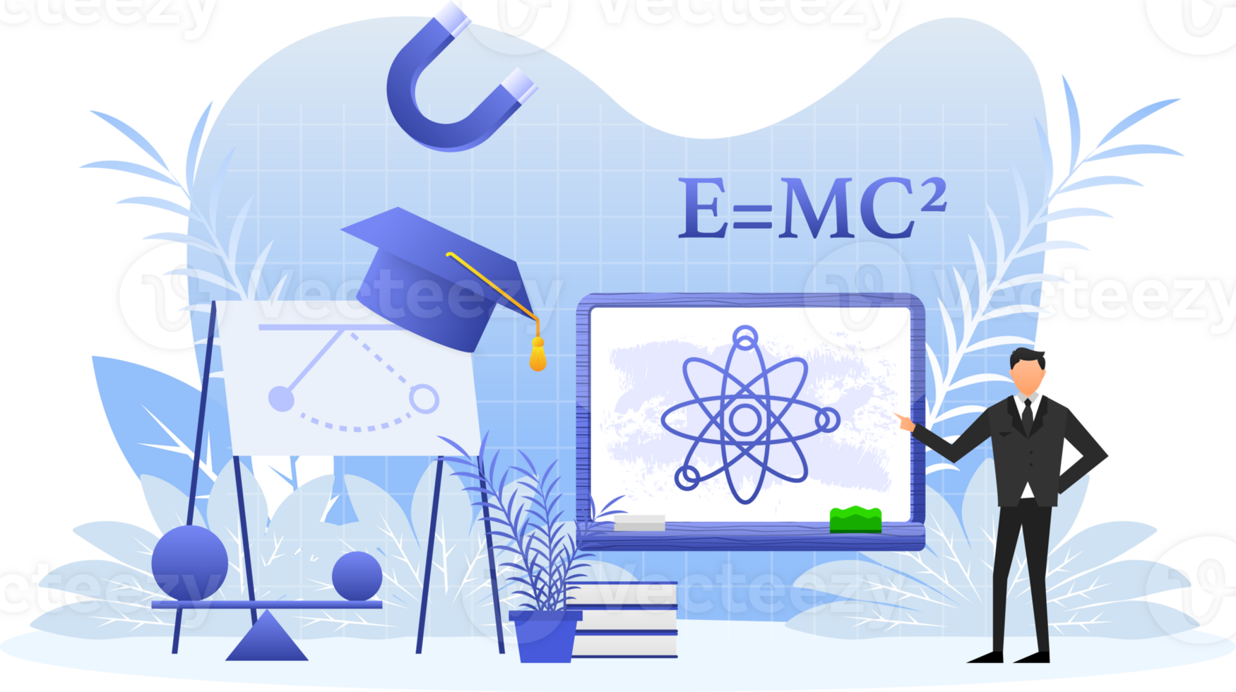 Physics school subject. Scientist explore electricity png