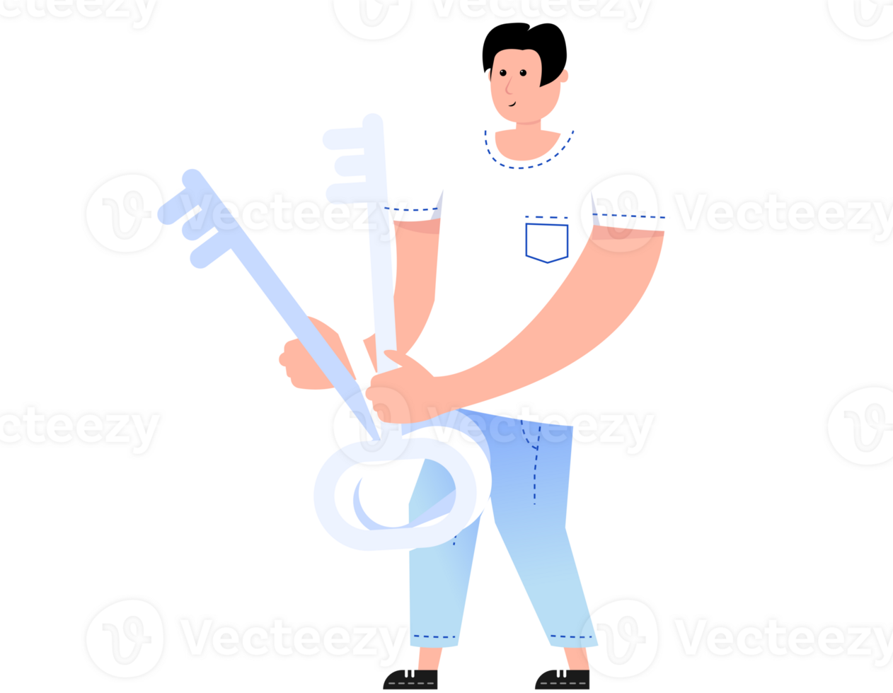 Man running with big key png