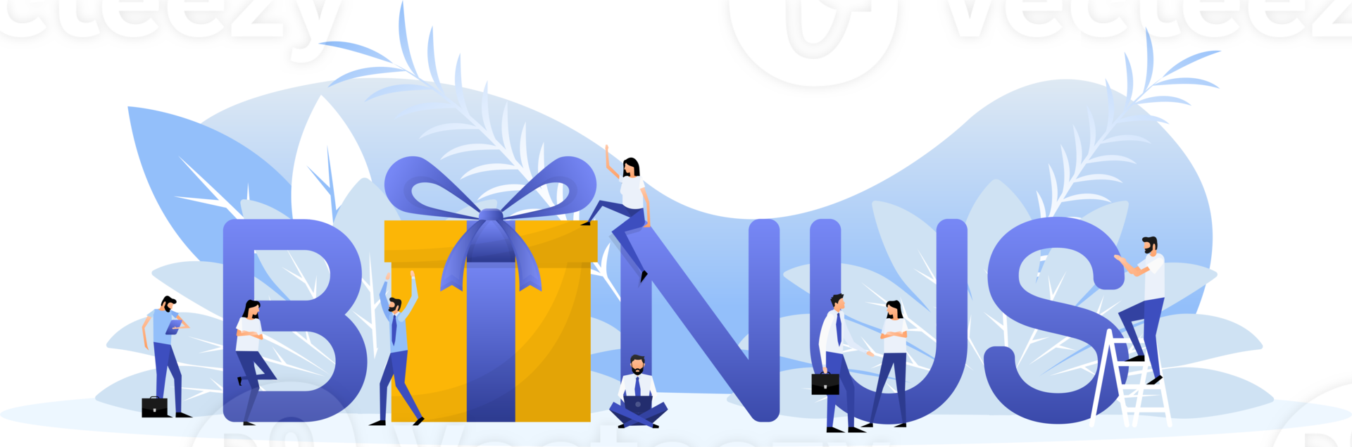 BONUS. Concept with people, letters and icons. Business banner. design png