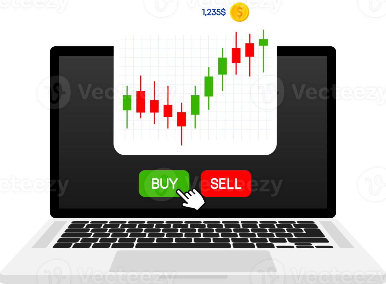 Stock online trading. Technical analysis candlestick chart. Stock exchanges index png