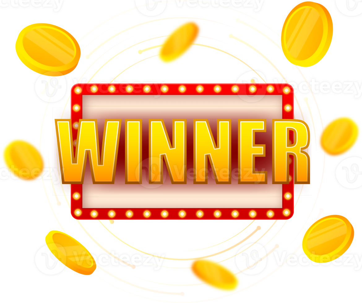 3d retro winner for banner design. Win prize. background. Retro template for game background design. png