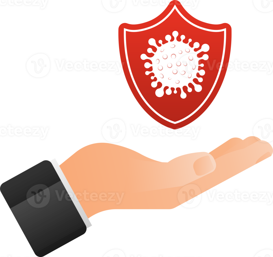 Virus protection. Virus germs. Security shield. Immune system. People vaccination. illustration. png
