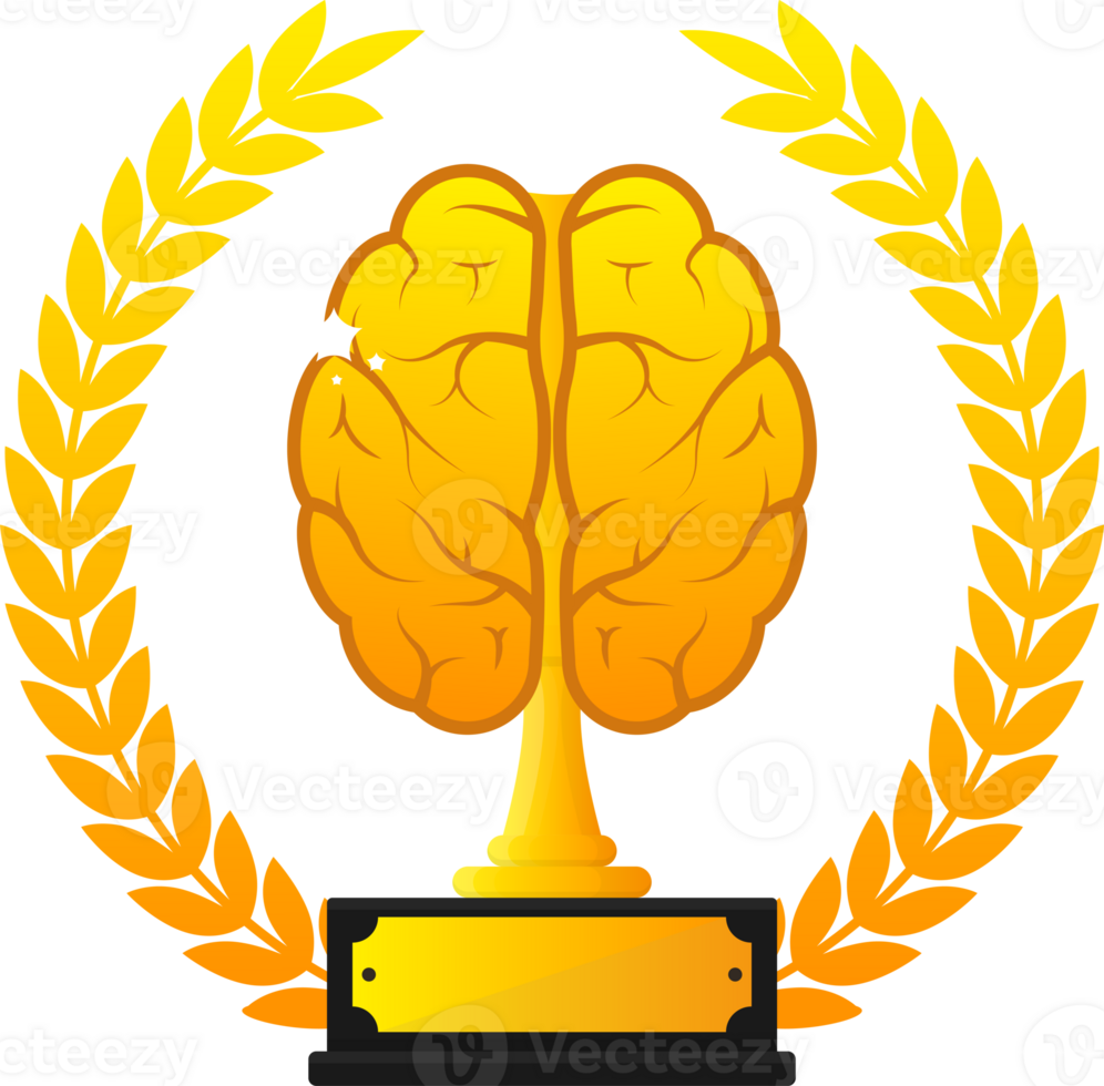 Winner cup brain in gold color with confity on white background. illustration. png