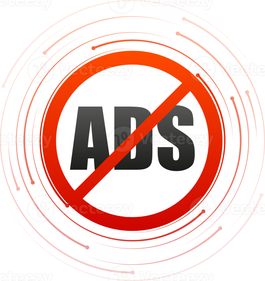 No ads for promotion red sign. Digital security concept. Ad blocking. stock illustration. png