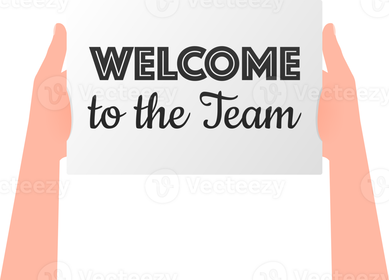 Hand holding signboard with text - welcome to the team. Man showing billboard banner. illustration. png