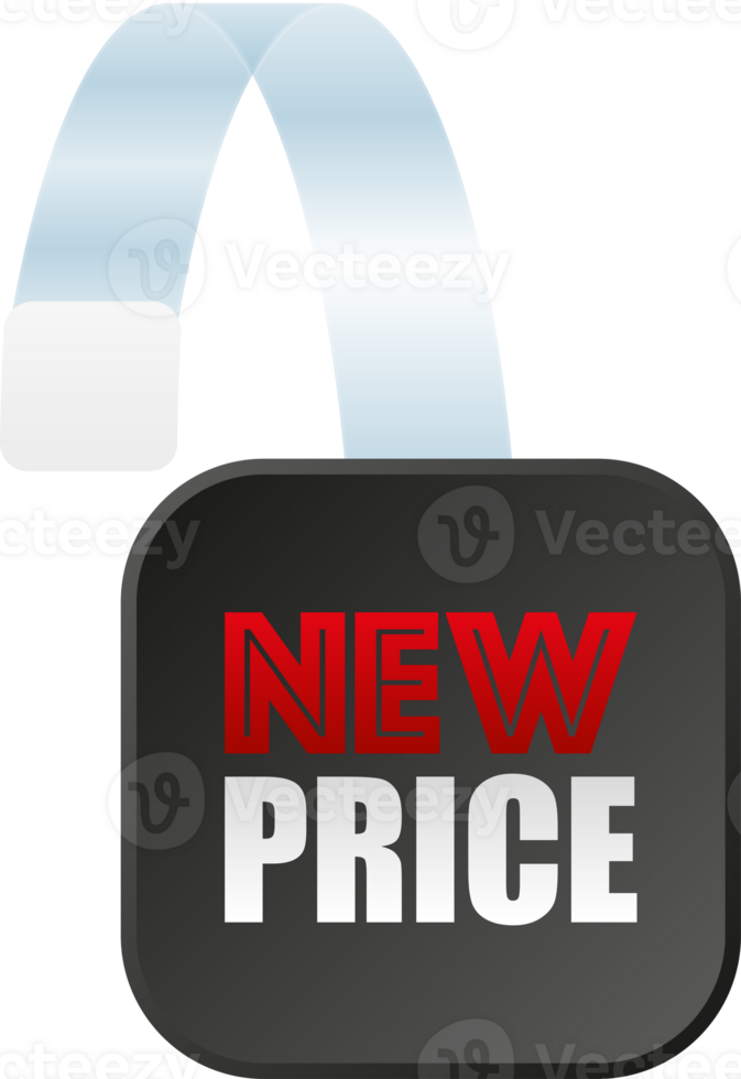 nuevo precio etiqueta. publicidad rebaja tambaleante descuento promoción. ilustración png