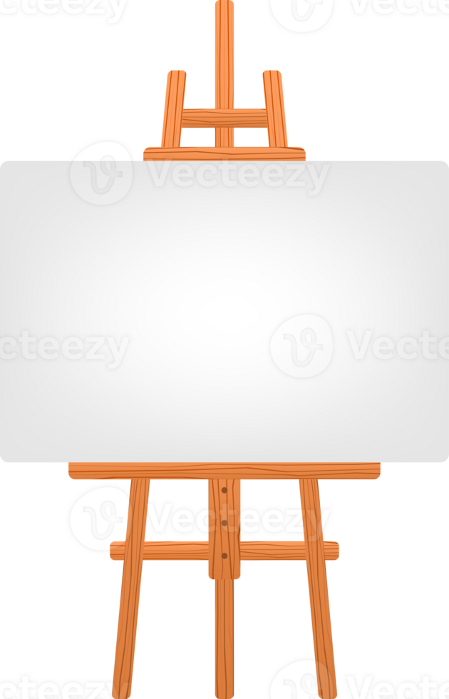 Wooden easel stand, Paint Desk. Blank art board. illustration. png