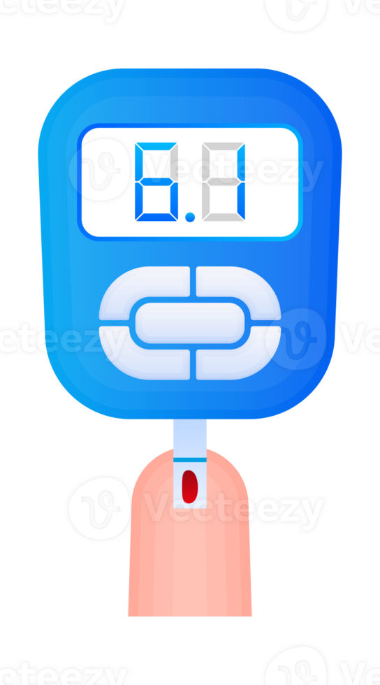 Poster with Glucometer icon. Device for testing and monitoring level of sugar or glucose in blood. png