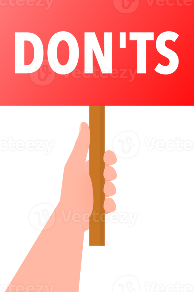 Hands holding posters Dos and donts. Good and Bad Icon. Positive and negative sign. png