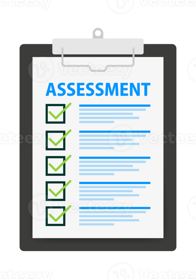 Clipboard checklist with assessment. Assessment and marketing. illustration. png